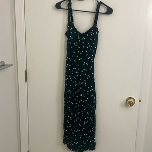 Faithfull the Brand Emerald Green Polka Dot Dress Cutout Back Size XS